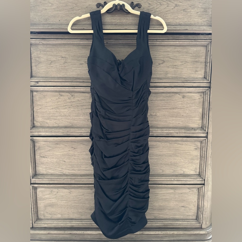 Cache Black Silk Dress EUC Cocktail LBD Formal Sweetheart Midi Bodycon Rā¦